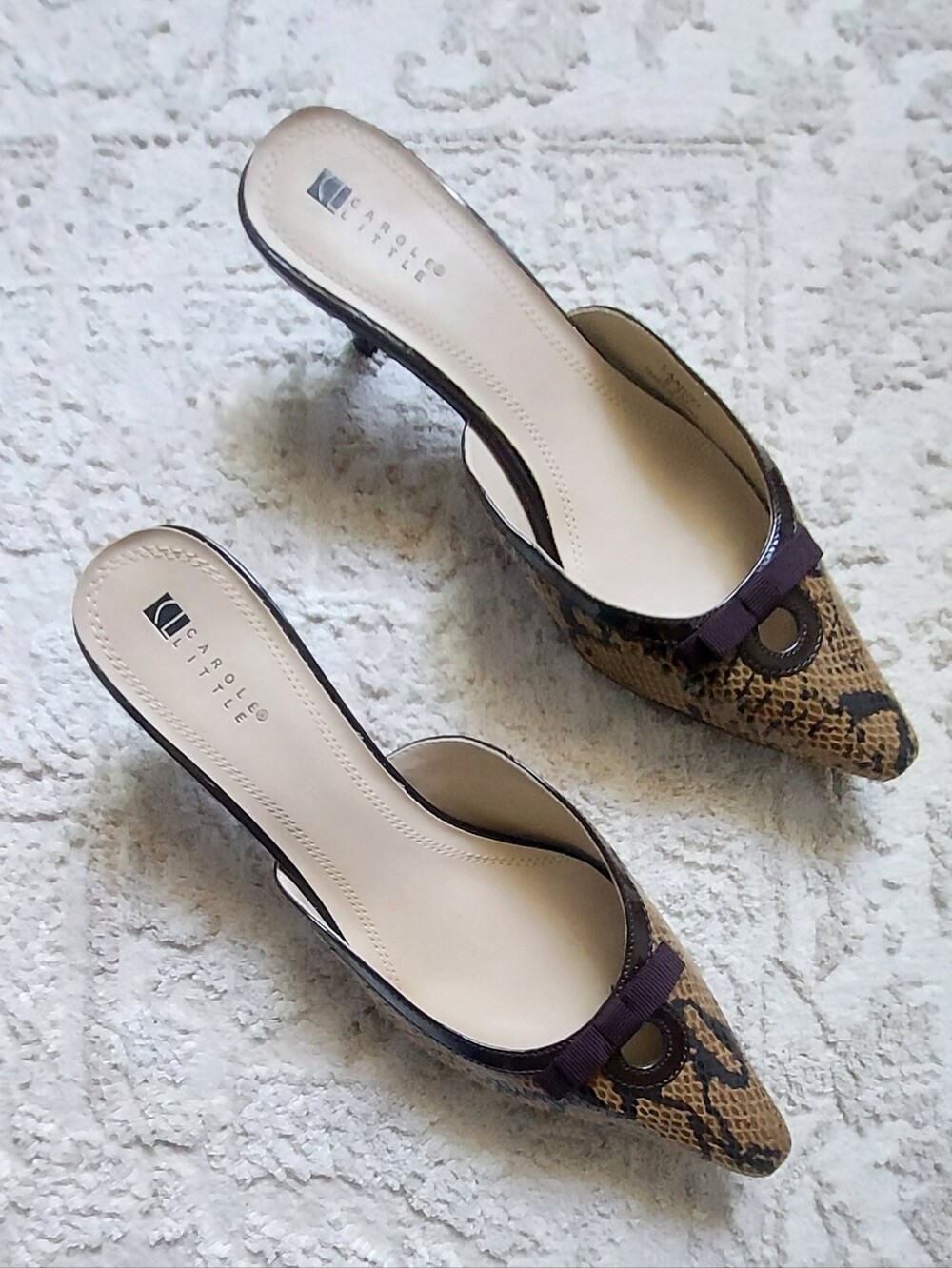 Carole LittLe Samuel Pointed-Toe Snake Print Mules in Natural 8.5 M NWT